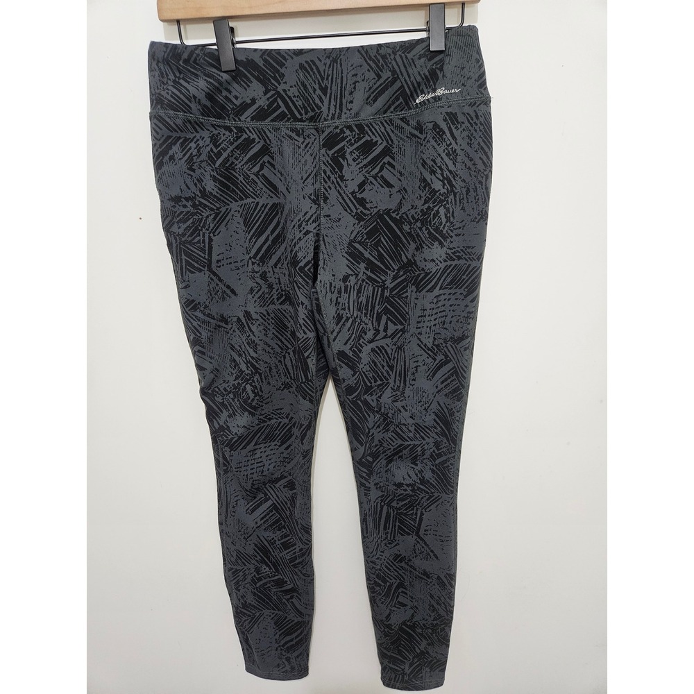 Eddie Bauer Womens Gray Black Abstract Print‎ Leggings Activewear Size L